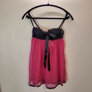La Senza Vintage Lace Sheer Pink And Black Babydoll - Size M